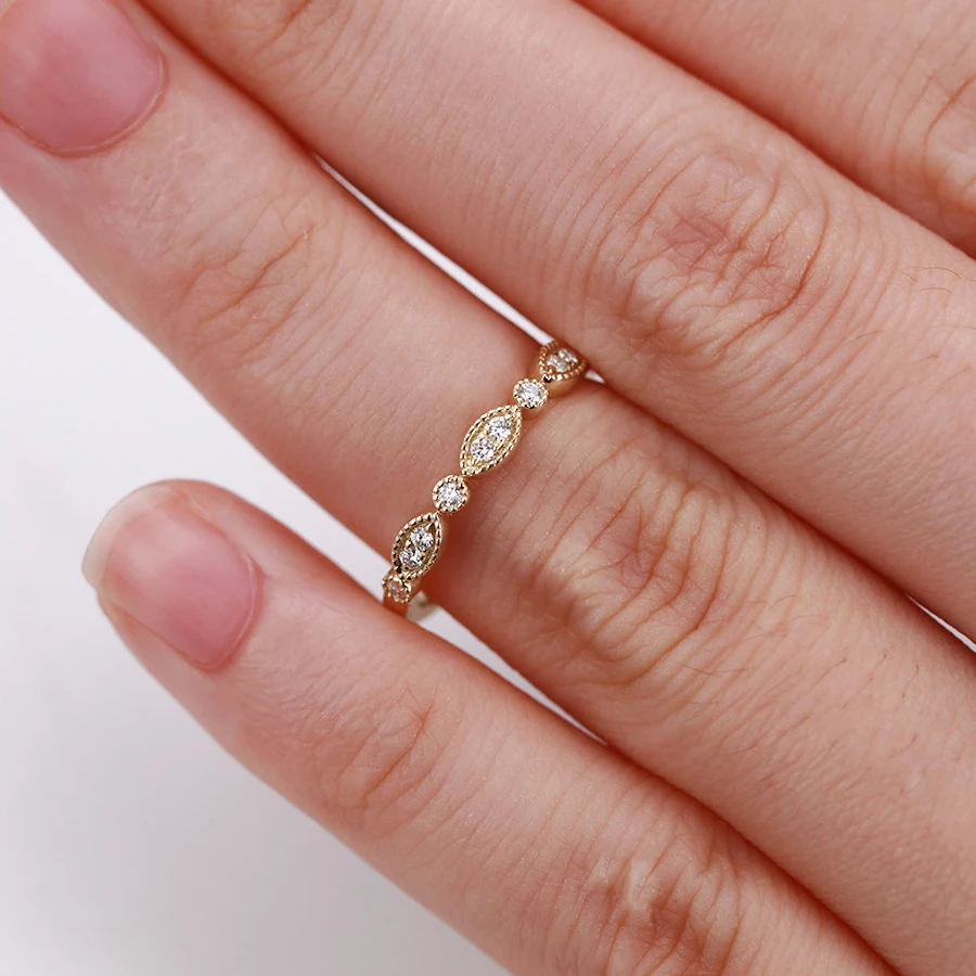 Винтажное кольцо в стиле арт деко розовое золото циркон обручальное Женский