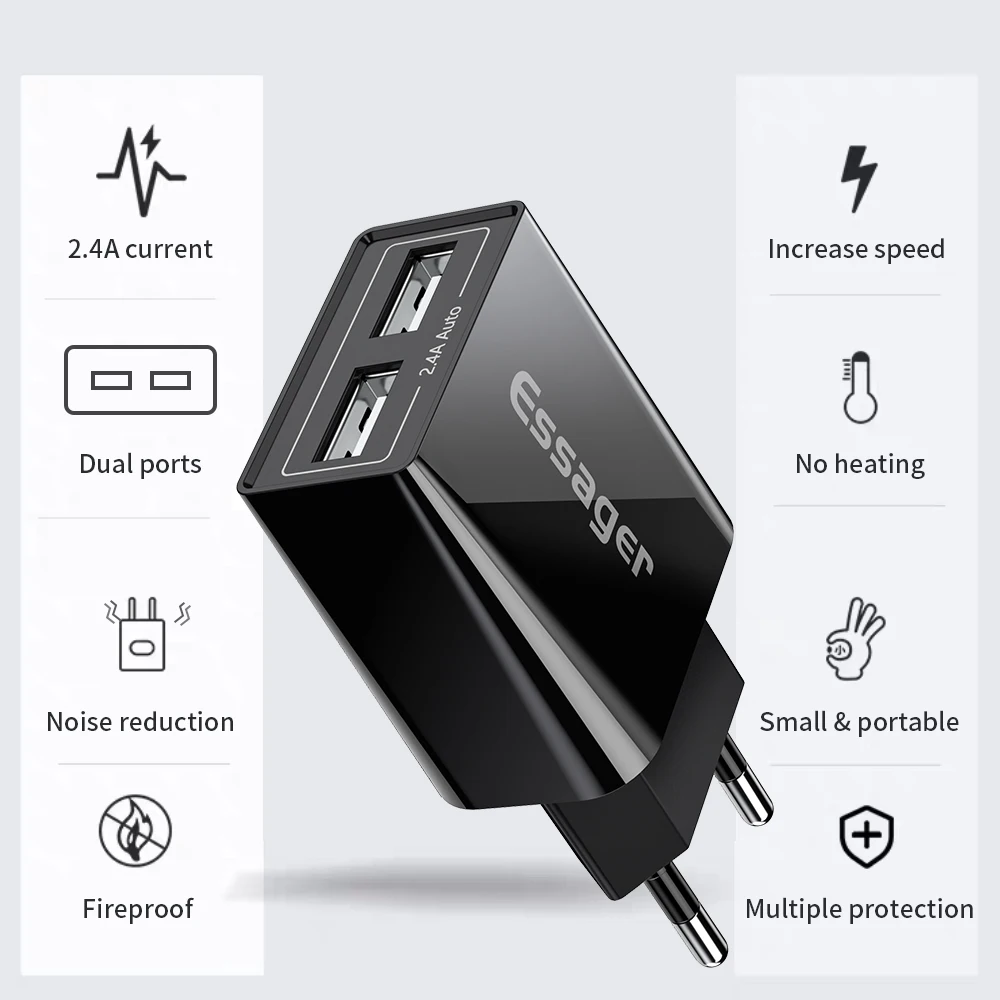 Зарядное устройство Essager с двумя USB портами 2 4 А|Зарядные устройства| |