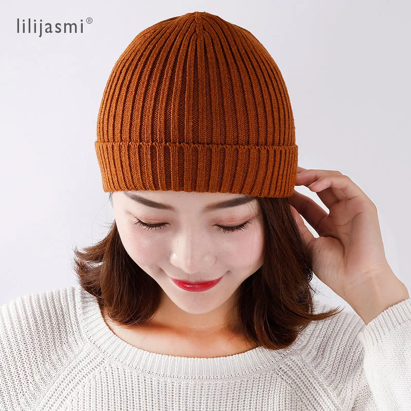 

2019 Women's Wool Thick Caps Simple Solid Hat Blends Soft Fine Yarn Knittted Hat Beanies Wool Winter Spring Warm Caps Skullies