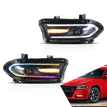 

Headlights For Dodge Charger 2015-UP Headlamp with Moving Turn Signal Dual Beam Lens RGB Normal 2 Editions Car Accessories