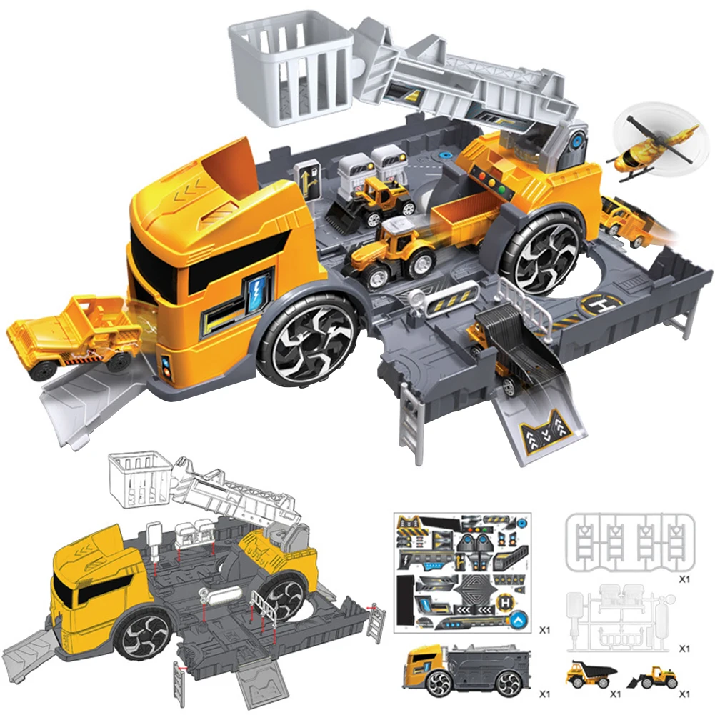 

Vehicle Storage Parent-child Model Children Engineer Deformable Free Assembled Intrative Praking Lot Truck Toy Set Educational