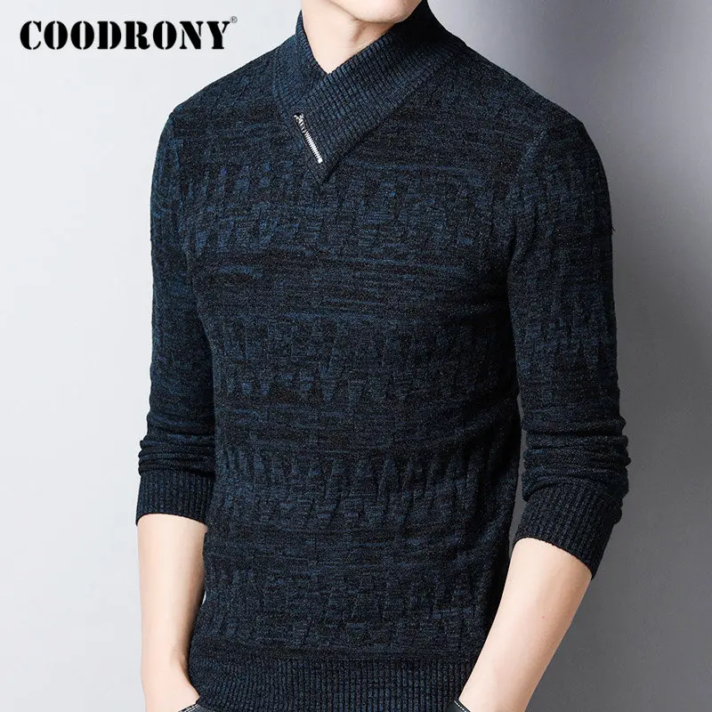 COODRONY свитер для мужчин осень зима толстый теплый шерстяной пуловер для мужчин Уличная мода трикотаж кашемир водолазка Pull Homme 91098 - Цвет: Тёмно-синий