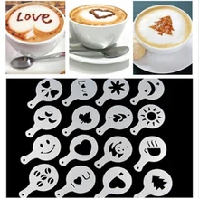 16 sztuk zestaw Cappuccino formy fantazyjne drukowanie na kawie Model pianki Spray ciasto cukier czekolada kakao narzędzie do montażu tanie tanio CN (pochodzenie) Z tworzywa sztucznego 13*8 5cm Plastic Coffee Stencils Coffee DIY Art Stencils