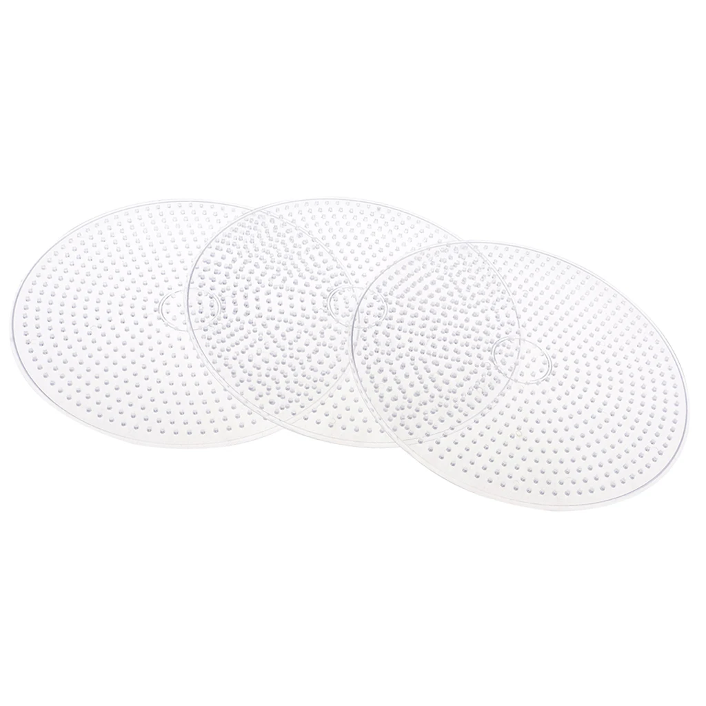 3 Piece 15cm Large Round Fuse Beads Boards Clear Plastic Pegboards Peg Board for Kids DIY Craft Educational Toys