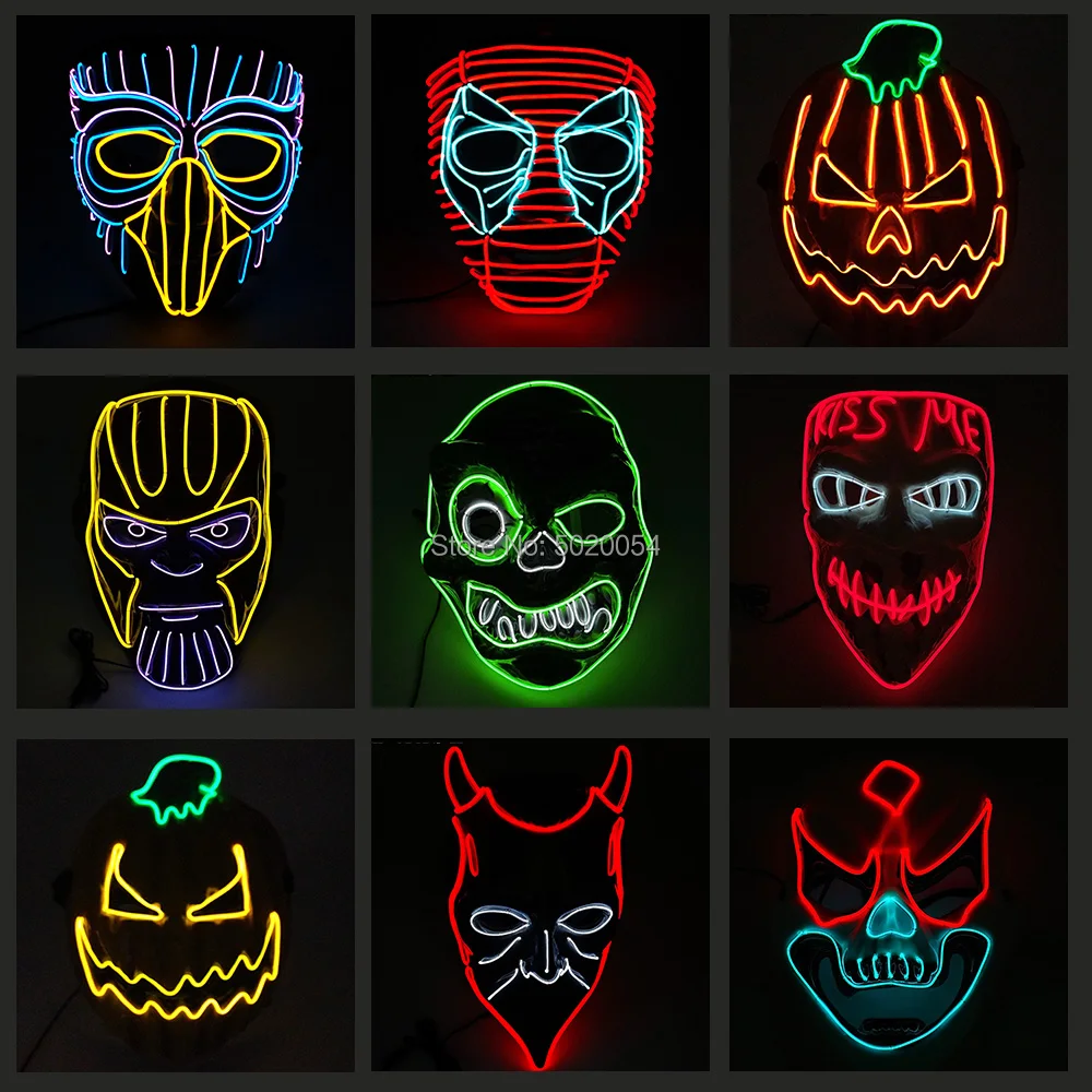 

2019 Newest Design Halloween Led Rave Mask EL Wire Payday Horror Face Led Mask Carnial Parties Cosplay Light Up Mask