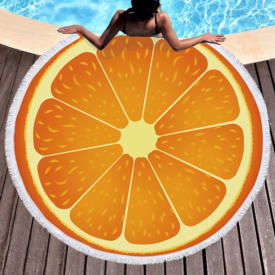 Fruit Summer Watermelon Orange Kiwi Beach Bath Towel Round Sea Blanket Kawaii Yoga Carpet Picnic Mat Absorbent Manteau Cloak