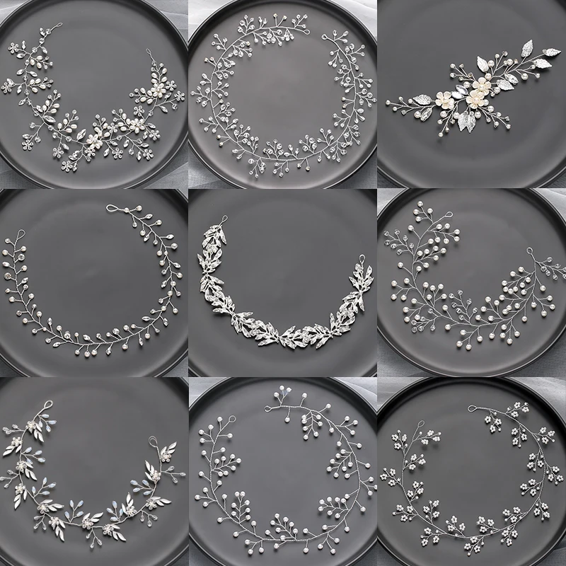 Silver Color Fashion Pearl Hair Bands Vines Handmade Copper Crystal Headbands For Wedding Hair Accessories Women Jewelry