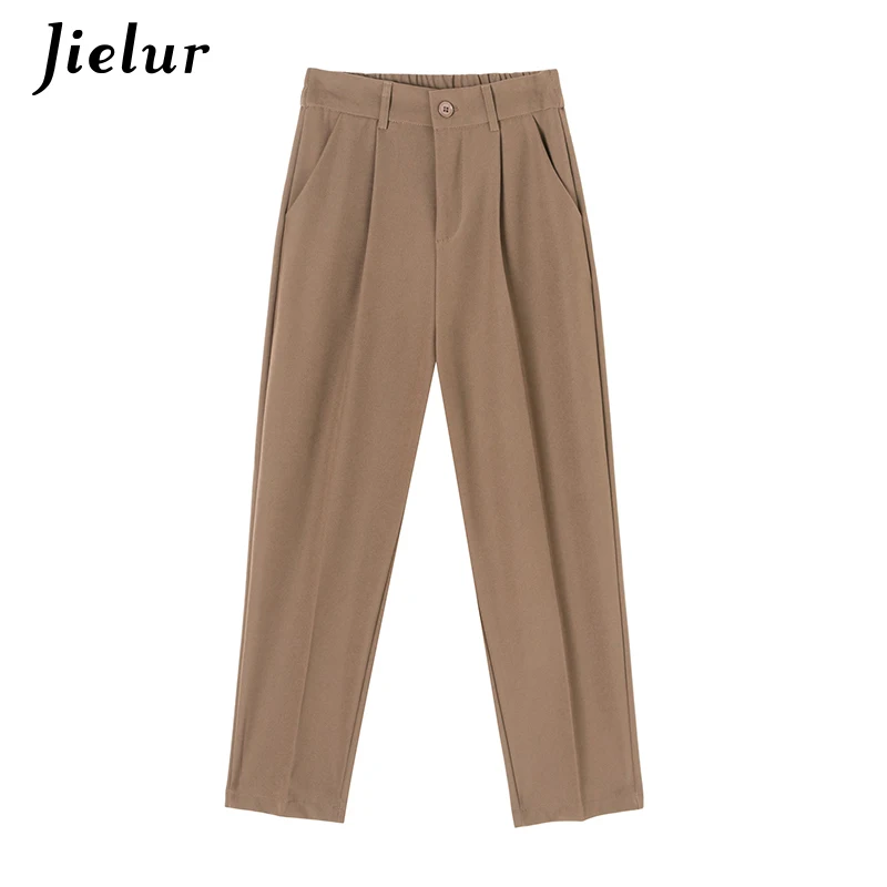 Jielur Fashion Female Pants Spring Straight Black White Khaki Trousers Suits Formal Casual S-XL New Women's Pants Harajuku