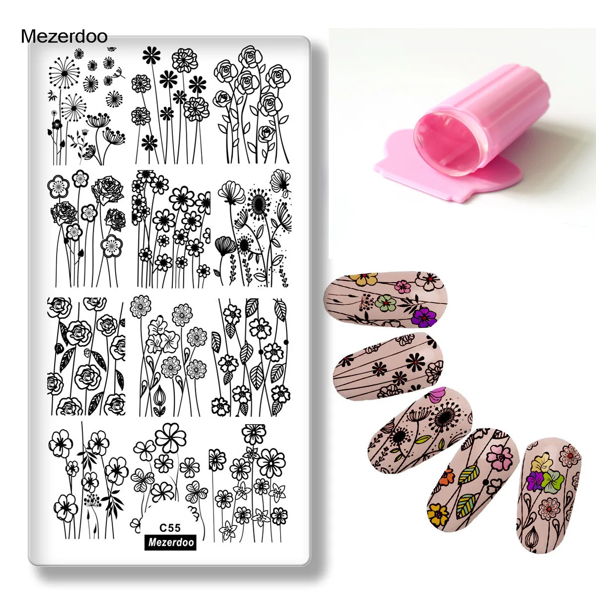 MC55 Stamper sets Желе для ногтей штамп прозрачный розовый красота ногтей штамповки пластины цветок цветочный Созвездие японский дизайн милые украшения для ногтей - Цвет: MC55 Stamper sets