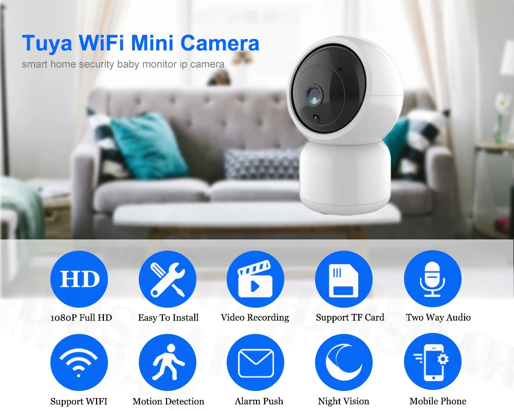 Камера Tuya 1080P Smart Life, wifi, IP камера, 2MP HD, охранное видеонаблюдение, CCTV, беспроводная, радионяня, сеть, облако, SD карта