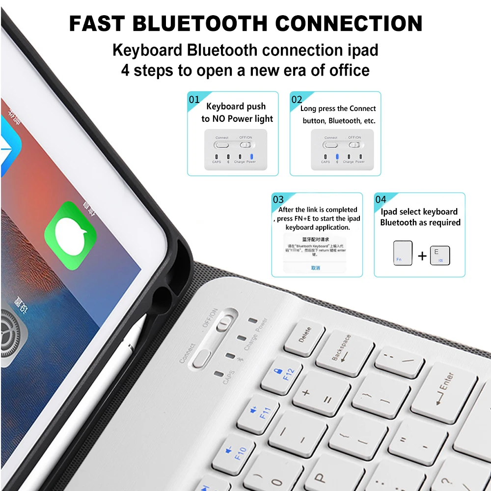 Чехол для iPad Air3 10,2 ''Mini5 чехол для клавиатуры с карандашом для Apple iPad 5/6th 9,7 Air1/2 силиконовая Мягкая задняя подставка