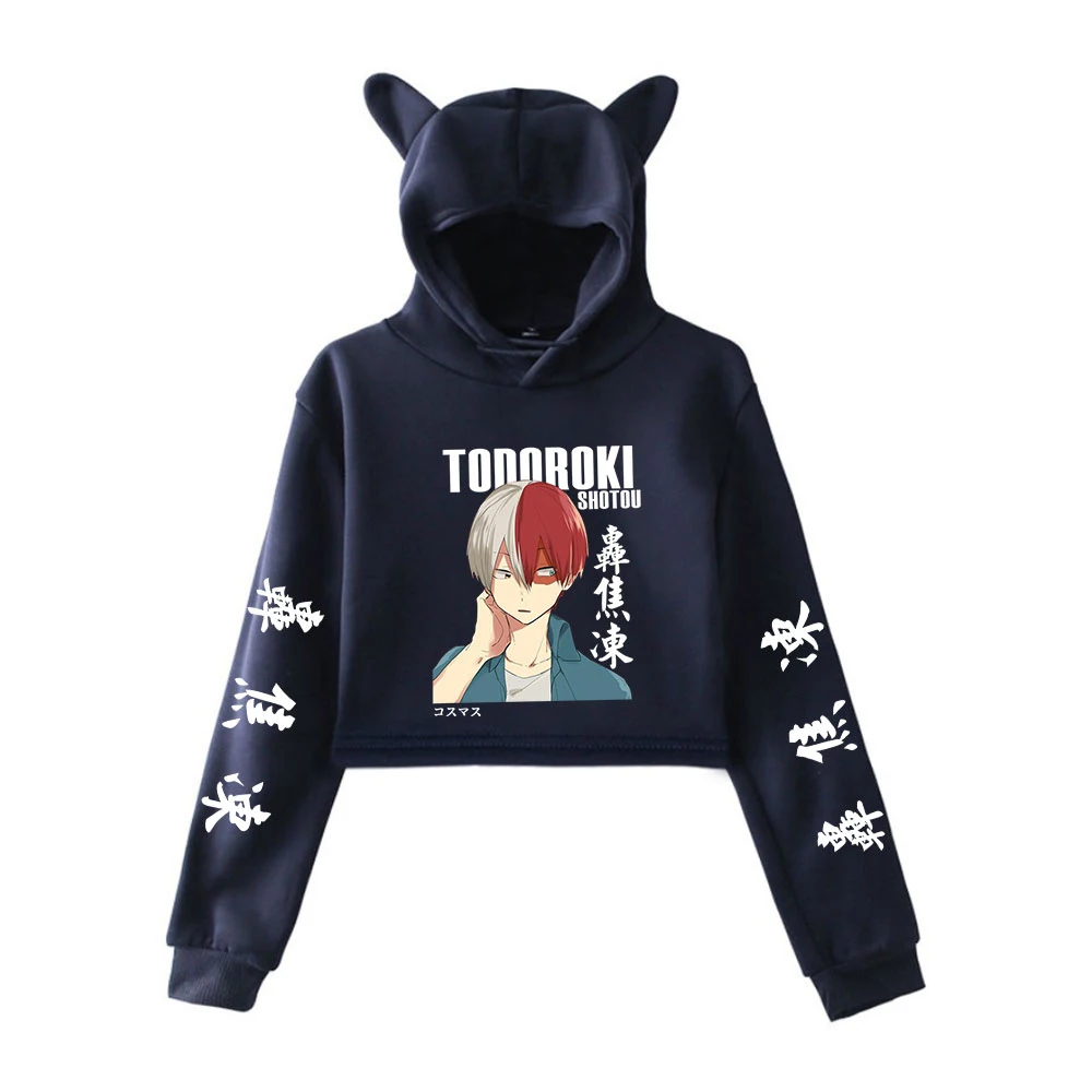 Sudadera con capucha de My Hero Academia Cat para mujer, Top corto de manga larga, ropa de Anime japonés Shoto Todoroki