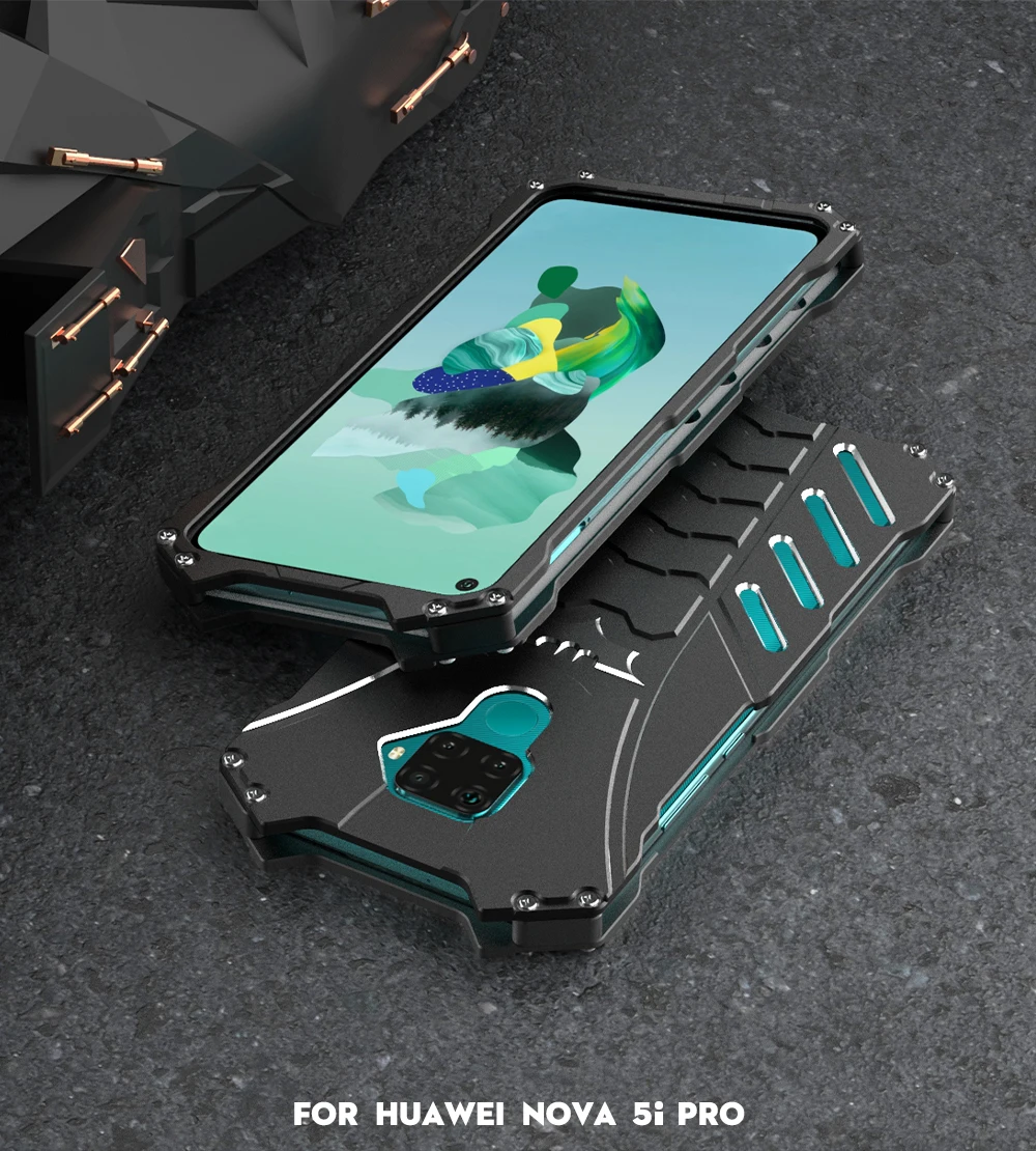 Модные металлические Чехлы серии «летучая мышь» для huawei Nova 5i Pro, Жесткий Чехол, ударопрочный корпус для рассеивания тепла, тонкие спортивные+ ремни+ держатель