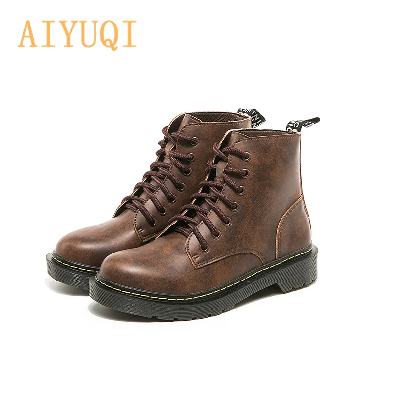 Brown single shoes Новые женские ботинки; сезон осень; женские ботинки на плоской подошве в британском стиле; женские Ботинки martin на толстой подошве с круглым носком - Цвет: Brown single shoes