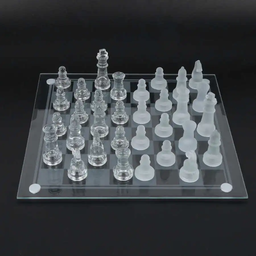 Large 25x25CM Traditional Glass Travel Chess Board Set for Outdoor Toy 32 PIECES 