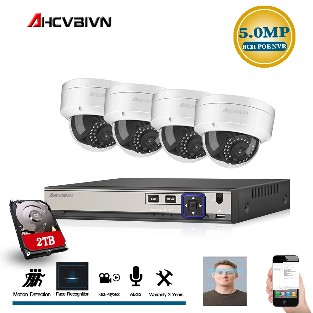 8CH DVR 4PS CAMERA Full HD 5.0MP 8-канальная система видеонаблюдения 8 шт. 5MP антивандальный Водонепроницаемый купол ip-камера POE NVR CCTV Kit HDMI P2P Email Alarm xmeye - Цвет: 8CH DVR 4PS CAMERA