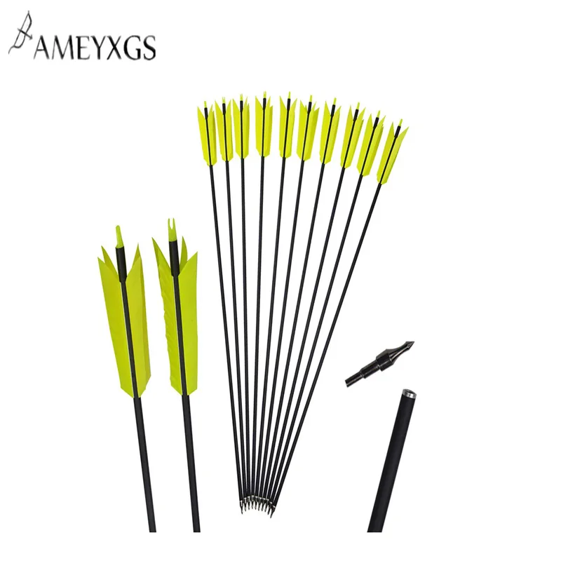 12pcs 30 inch Archery Carbon Arrows Spine 400 Replaceable Broadheads