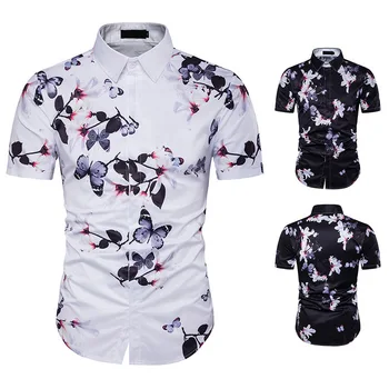 

New Men's Personality Floral Print Design Euramerican Style Beach Shirt with Short Sleeves