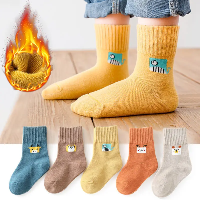 

5 Pairs/Lot Thicken Plus Animal Cotton Children Socks Winter Thermal Warm Kids Sock Toddler Boys Floor Socks For 1-12Years