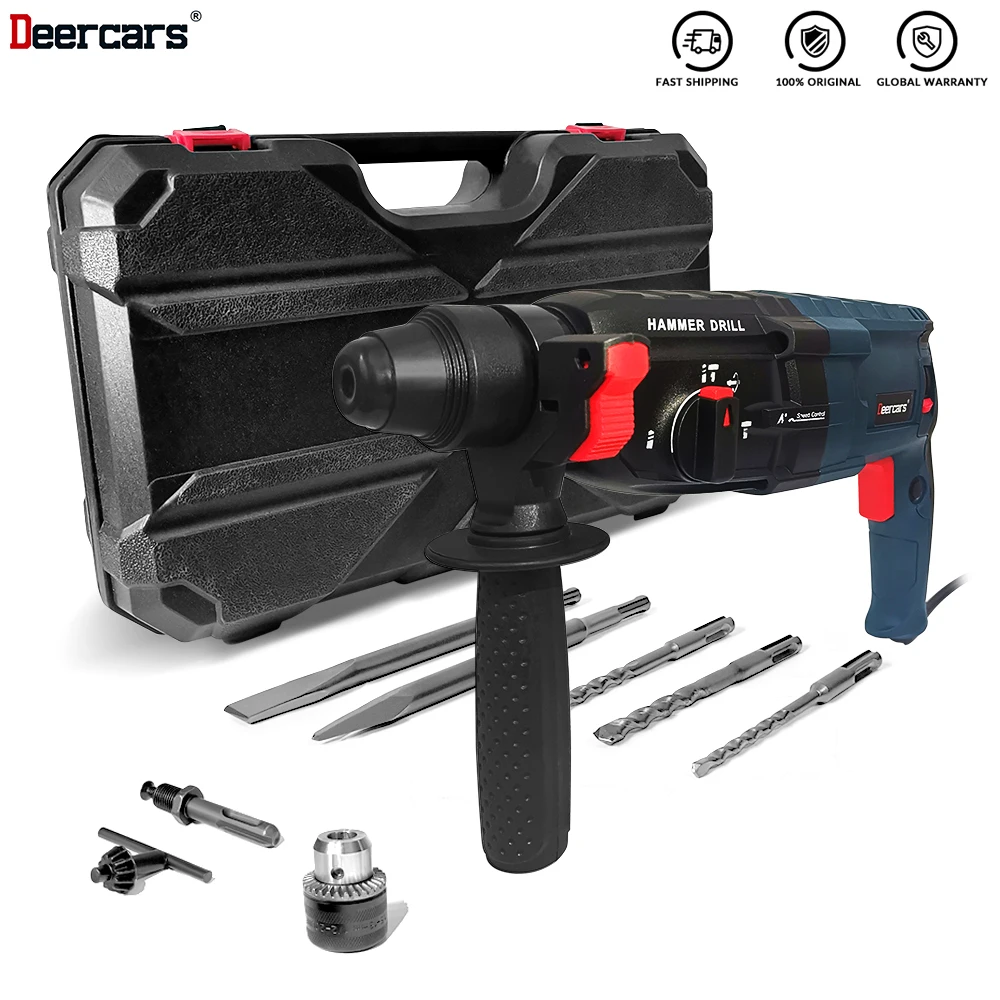 220V Electric Rotary Impact Hammer Drill 28mm Three Function Professional Concrete Wall Hole Open Power Tools Chisel Shovel