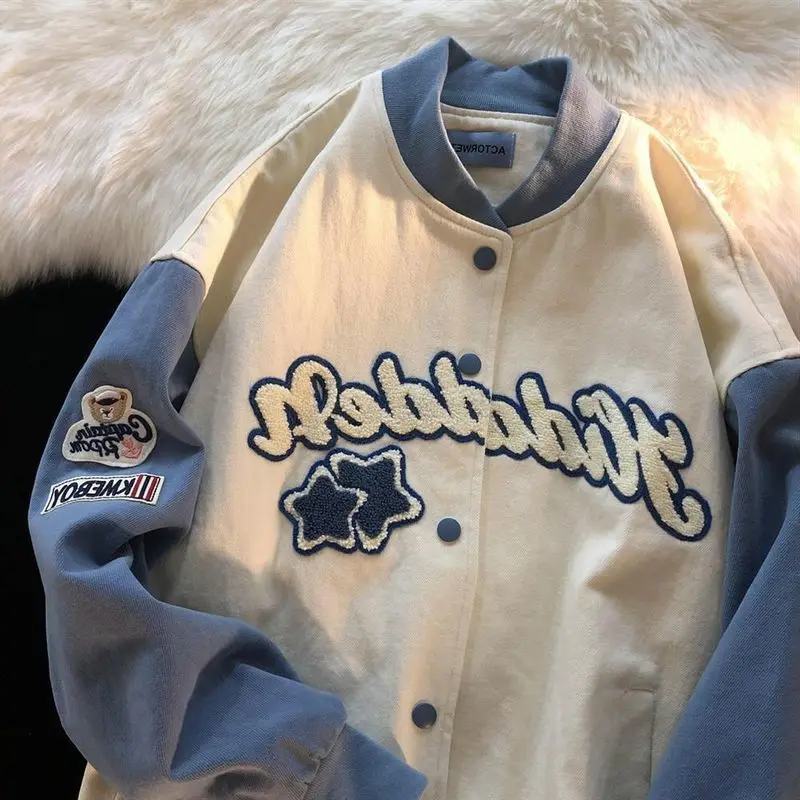 

Куртка бейсбольная в стиле преппи для мальчиков, Повседневная Свободная бейсбольная Униформа с вышивкой надписью на английском языке, бомбер в стиле хип-хоп, осень 2022