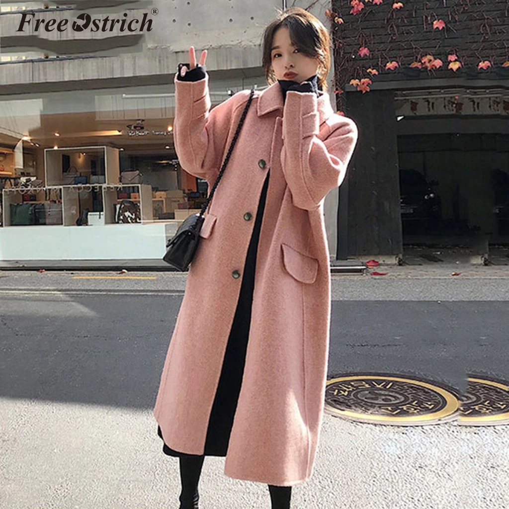 Бесплатная страусиное осеннее и зимнее Новое Стильное женское Шерстяное Пальто