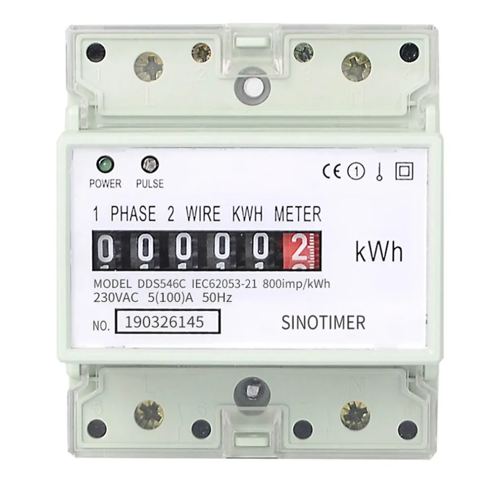 SINOTIMER DDS546C 230VAC Single Phase 4P Energy Counter Meter Analog Electric Wattmeter Household Electric Din Rail Meter