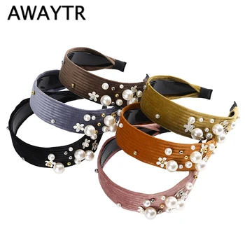

AWAYTR New Flannel Pearl Hair Band 6 Colors Beading Hairband Wild Fashion Headband Holiday Style Easy Chic Hair Accessories