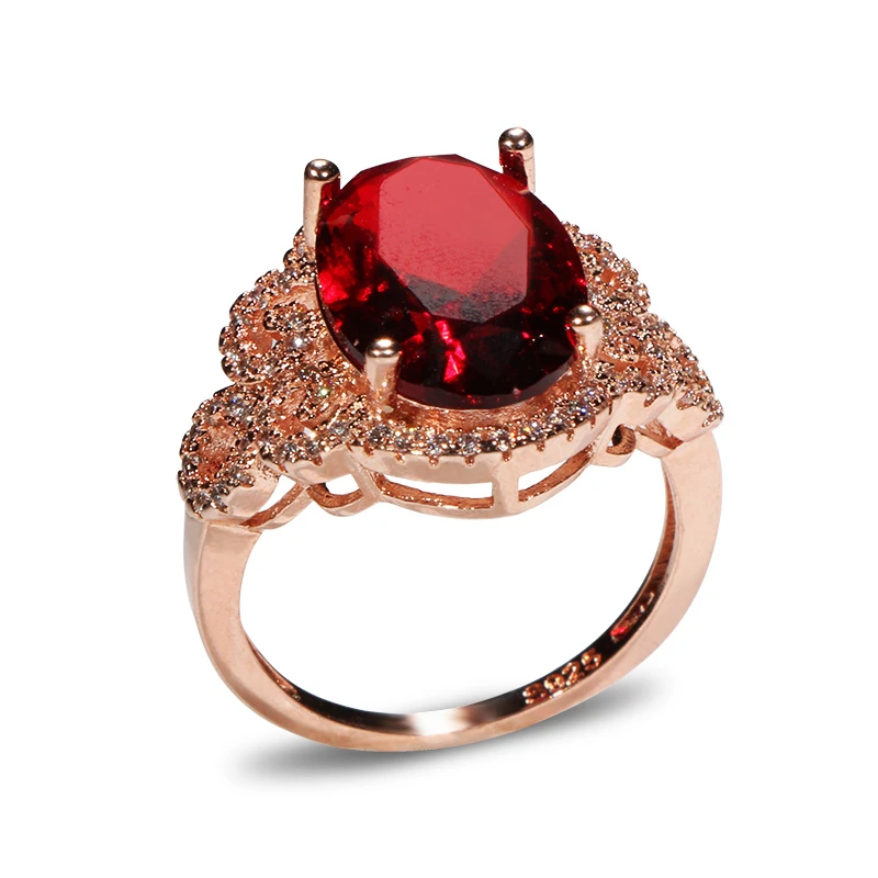 Bague Ringen Classic Rings For Women With Oval Shape Red Gemstones Rose Gold Color Charm Lady Fashion Jewelry Gift 6