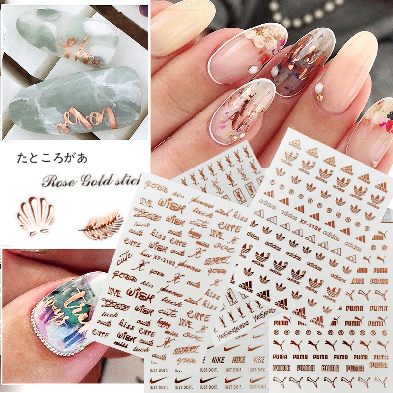 

Nail Art Stickers Decoration Sport Logo Rose Gold Color Nail Sticker Self-adhesive DIY Tips Stickers With Back Glue New Fashion