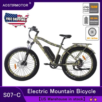 

AOSTIRMOTOR Electric Mountain Bike Fat Tire Electric Bicycle Beach Cruiser Bike 750W Ebike 48v 13AH Lithium Battery US Shipping