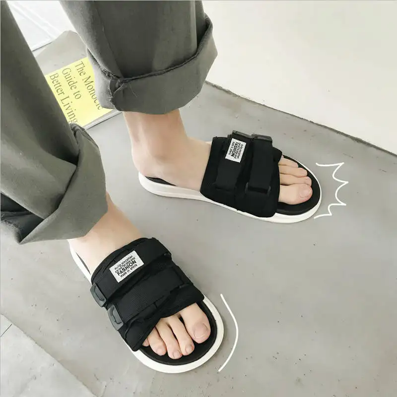 

WEH slides men Summer Personalized Lovers Magic Sticker Ocial Slippers Fashion Couple Slippers UNISEX Woman Man sport slippers