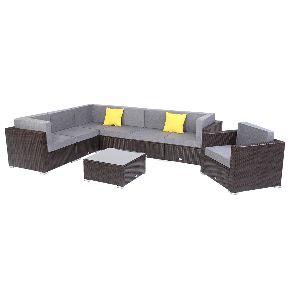 

8 Pieces Patio PE Wicker Rattan Corner Sofa Set