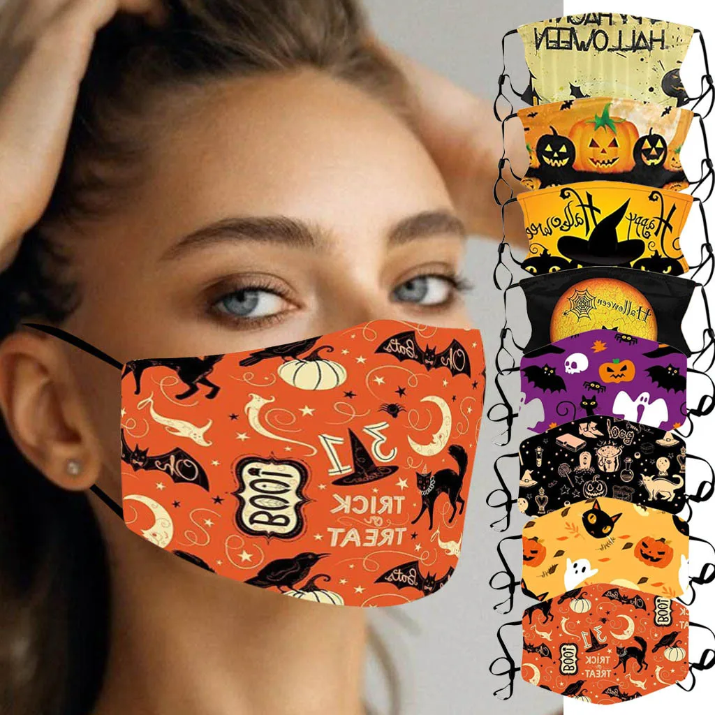 

Adults Halloween Facemask Unisex pumpkin Prints Scarves Maskswashable And Reusable Dustproof Protective Fashion Mondkapjes