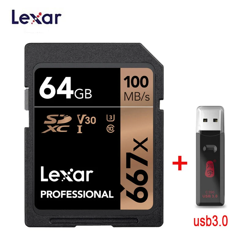 Lexar SD карты 633x 95 м/с 32 Гб U1 SDHC 64 Гб 128 ГБ 256 ГБ 512 г U3 SDXC карты памяти класса 10 для 1080p 3D 4K видео Камера - Емкость: 667X 64GB-C396