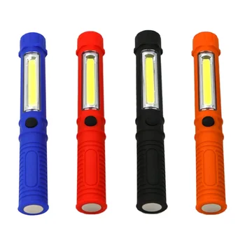 

LED COB Flashlight Waterproof Handle Work Pen Holder Magnet Flashlight LED Lamp 3W Dry Battery Plastic Mini Portable Torch Light