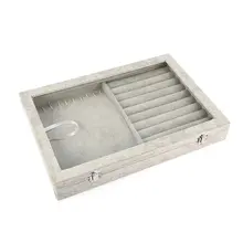 Ice Velvet Organizer With Transparent Acrylic Lid Jewelry Display Ring Necklace Storage Box 2-in-1 Tray Showcase