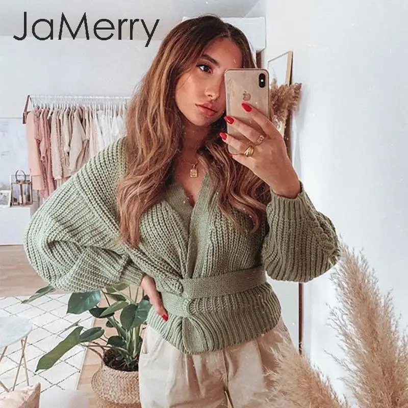 JaMerry вязаный кардиган с v-образным вырезом женский свитер Осень-зима длинным