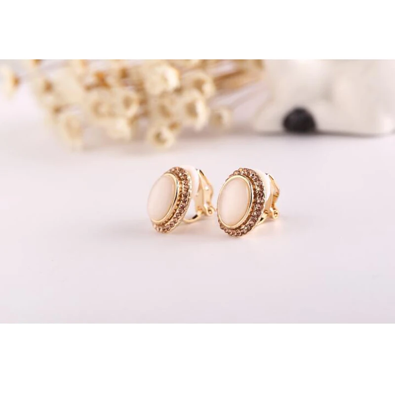 Ear Clip Earrings GRACE JUN Gold Color Stone Rhinestone Geometric Clip on Earrings for Women Popular Without Pierced Earrings Charm Jewelry ear clip earrings clip earrings ear clip