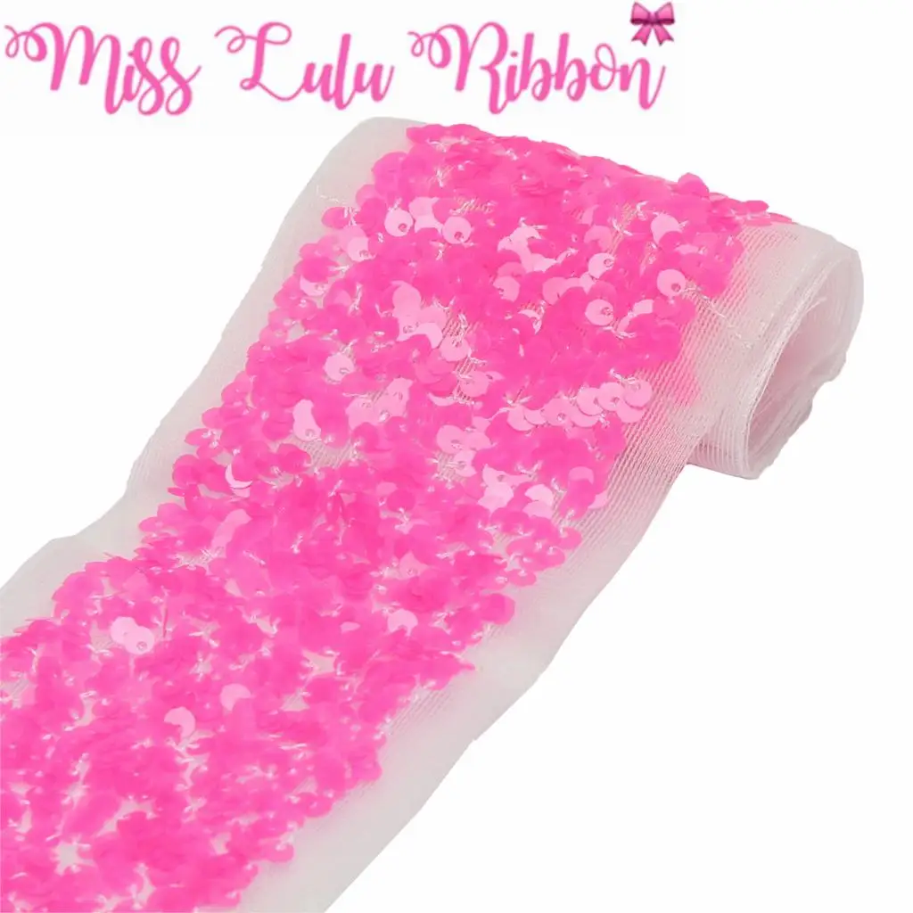3"75mm Scatter Sequin Ribbon(Back Side with Tulle, 9.5cm Width Added 1cm Edge Both Side) 25.5yards/Pack(3*8.5y/r) Hair Bowknots - Цвет: 1283