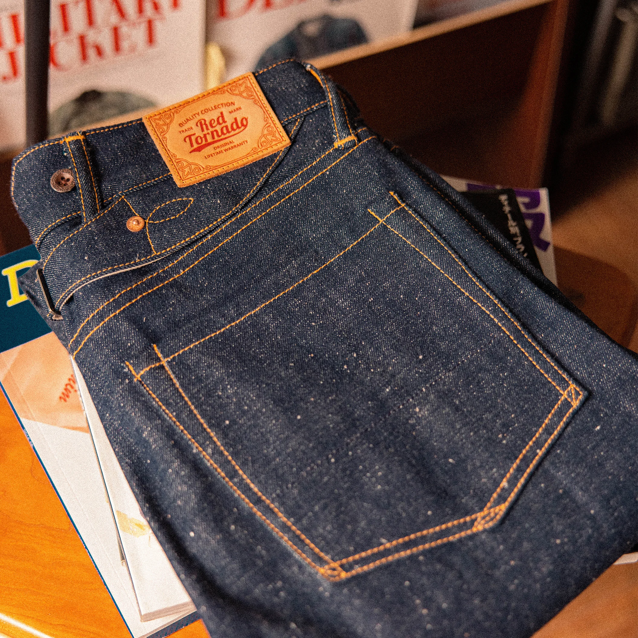 2000T-0002 Read Description! Red Tornado Raw Indigo Selvage Unwashed Denim Pants Unsanforized Brass Buckle Jean 14oz 4