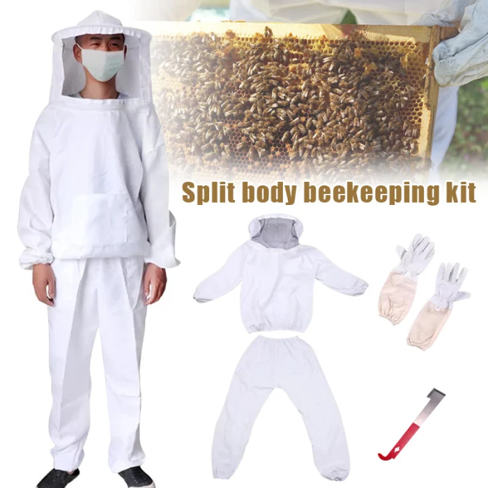 Anti-bee Protective Clothing Jackets Beekeeping Tools Breathable White Beekeeping Suit Bee Gloves J-shaped Hook Set WWO66