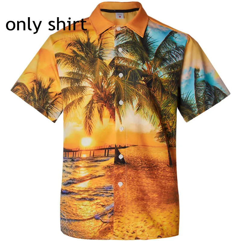 only shirt Мужская гавайская рубашка с коротким рукавом и шорты, летняя повседневная Пляжная гавайская рубашка, шорты, костюм из двух предметов для мужчин - Цвет: only shirt