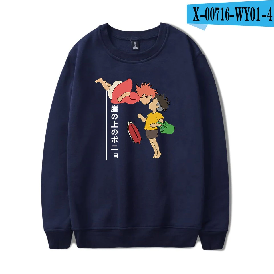 Толстовка Ponyo On The Cliff с принтом аниме Harajuku, толстовки для мужчин и женщин, Повседневная Толстовка, осенняя мода, теплые пуловеры с круглым вырезом - Цвет: Navy Blue