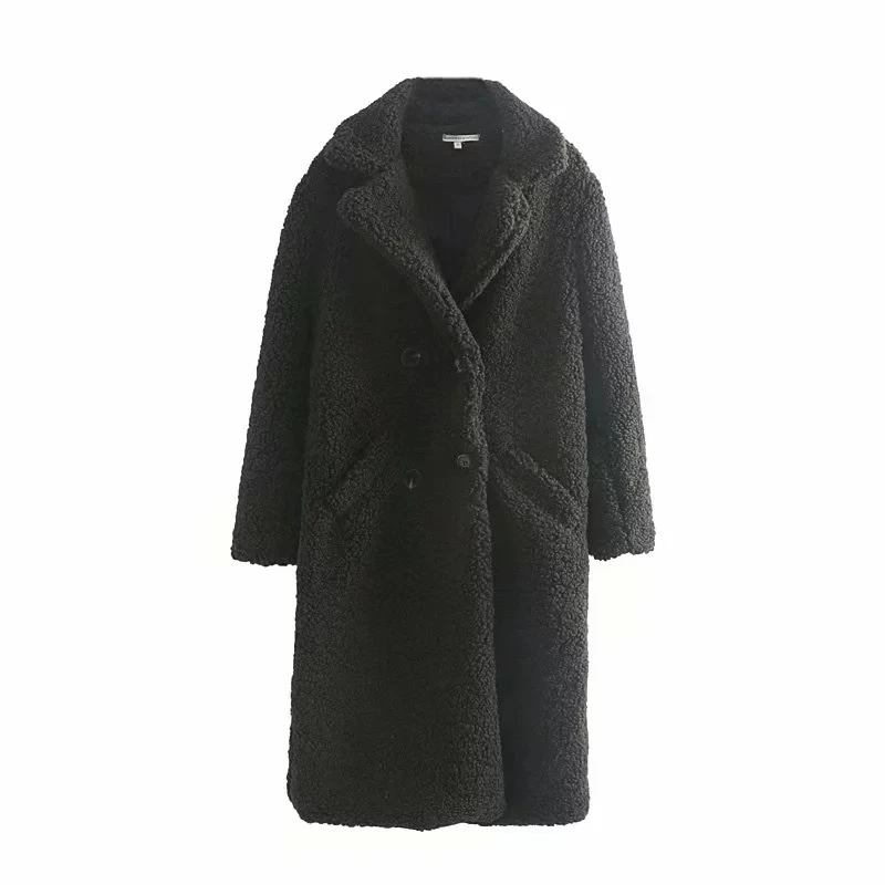Увядшее зимнее шерстяное пальто для женщин Англия Винтаж двубортное негабаритное свободное искусственное меховое толстое теплое длинное пальто для женщин