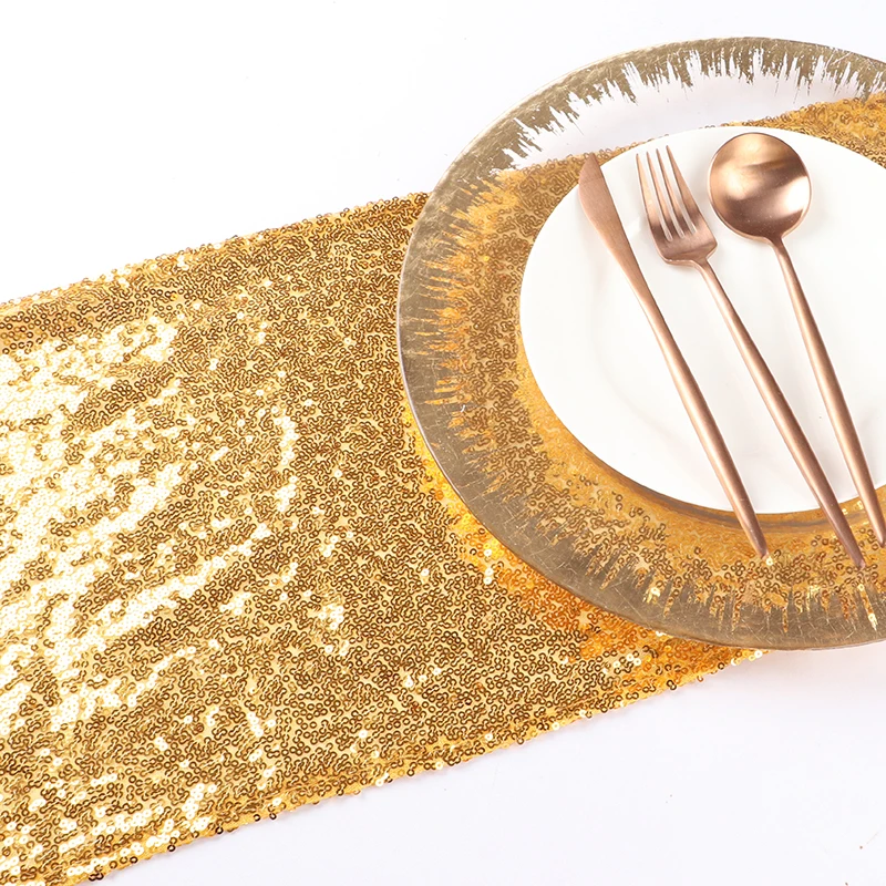 DE Tischmatte Tischläufer Tischstoff Pailletten Gaze Gold 30X270cm Hochzeit