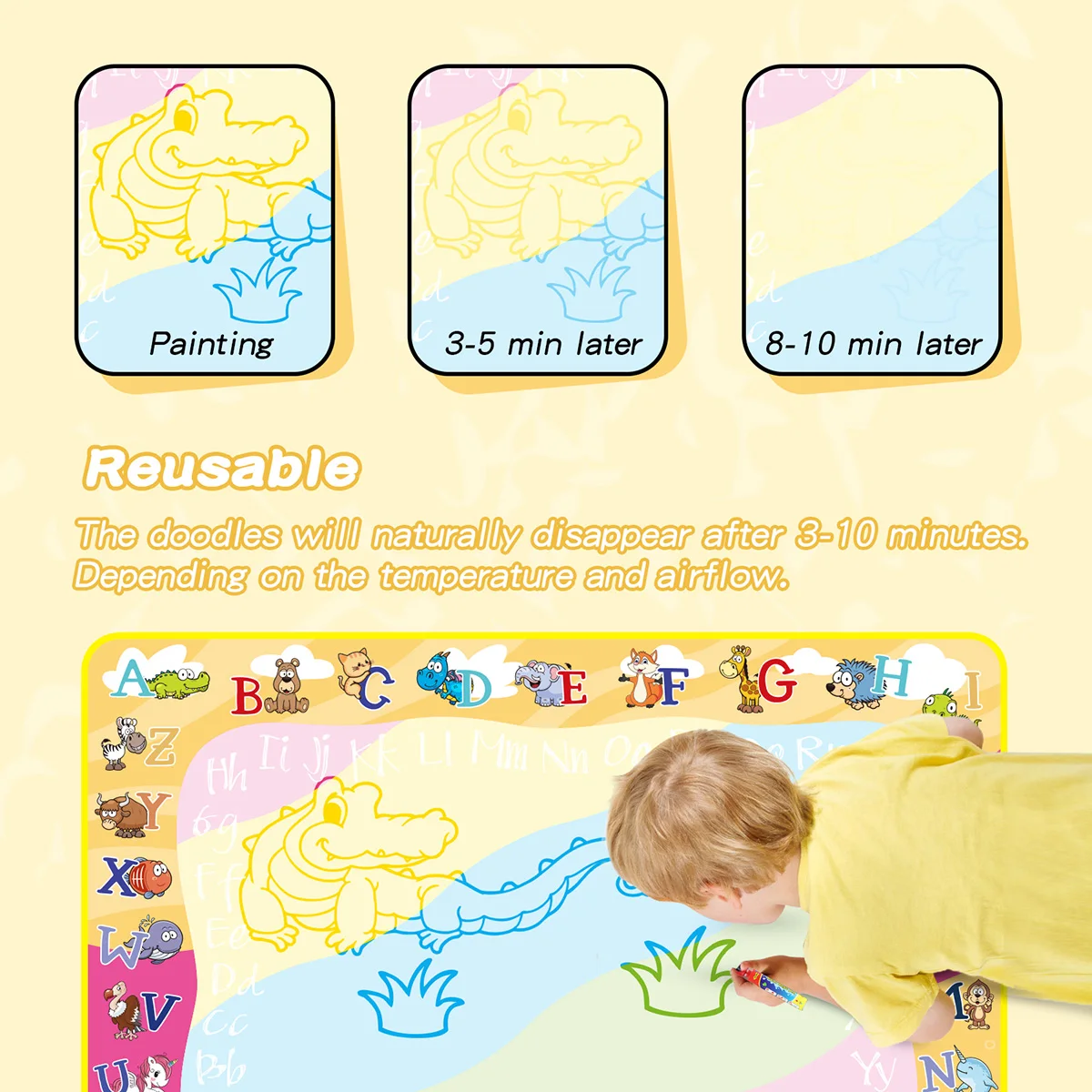 Tappetino Magico Ad Acqua YPLUS Per Bambini 101x81cm – Disegno Creativo Senza Sporco, Gioco Da Tavolo Incluso, Idea Regalo Montessori