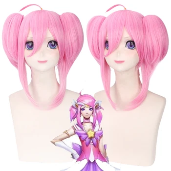 

LOL League of Legends Star Guardian Lux Cosplay Wig Pink Short Synthetic Hair Anime Costume Wigs with Double Ponytail