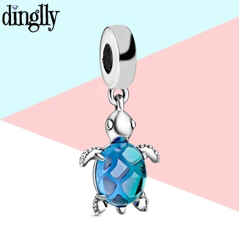 

Dinglly 2Pcs New Blue Turtle Beaded Summer Ocean Series Charm Fit Brands Original Bracelets Necklace Diy Jewelry Accessory