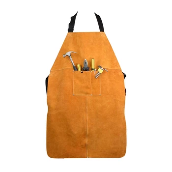 

Leather Welding Protective Clothing Apron Thicken Electric Welding Protective Clothing With Pocket Wear-Resistant Anti-Scalding